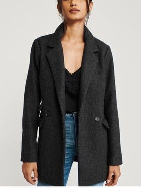 Abercrombie & Fitch Charcoal Gray Wool-Blend Notch Lapel Blazer